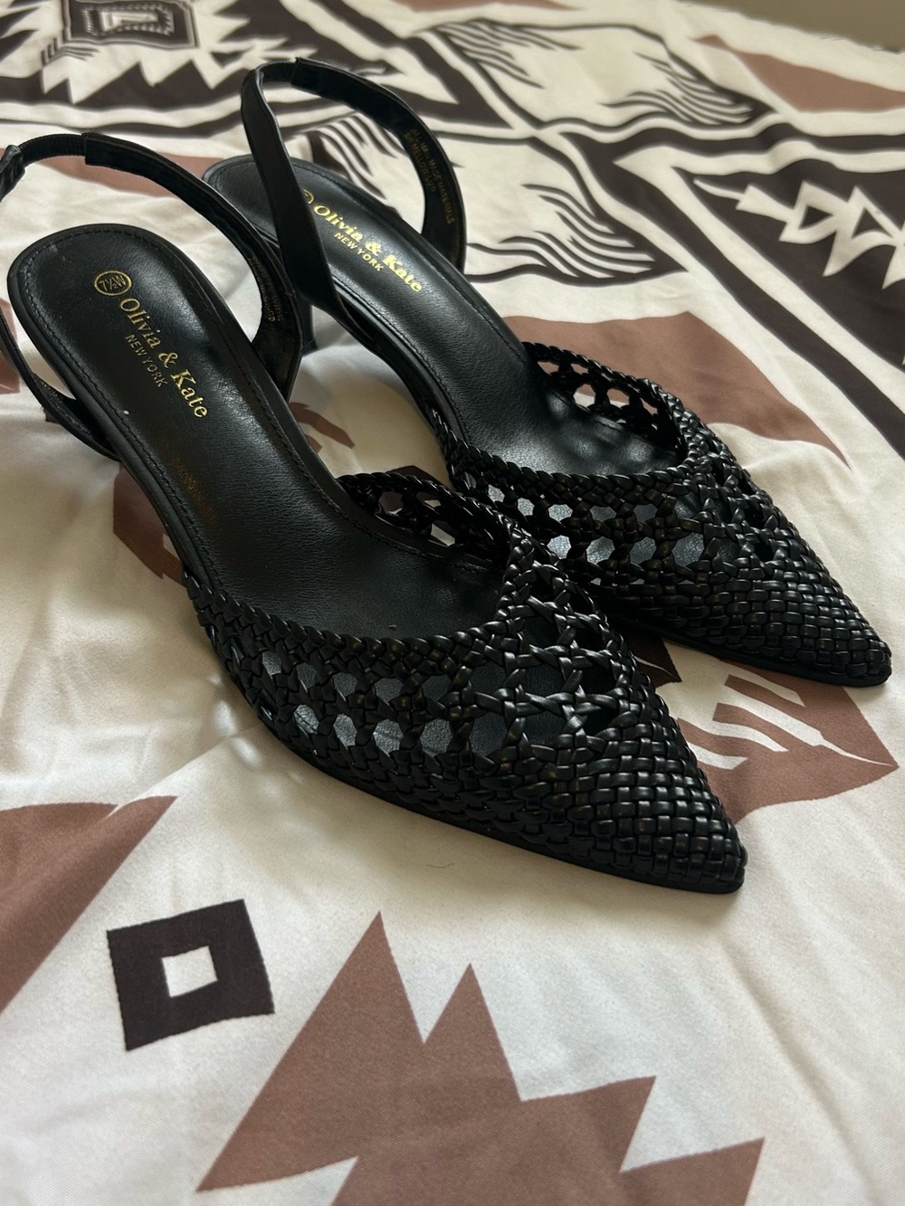 Olivia & Kate Black Woven Slingback Mules – Size 7.5W
